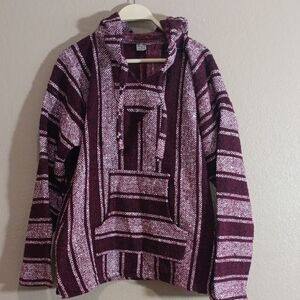 Maroon & White Striped Baja Hoodie